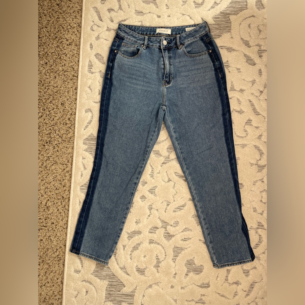 PacSun Vintage Mom Jeans Sz 27 Ankle Crop Mid Rise Tuxedo Stripe Stretch Denim